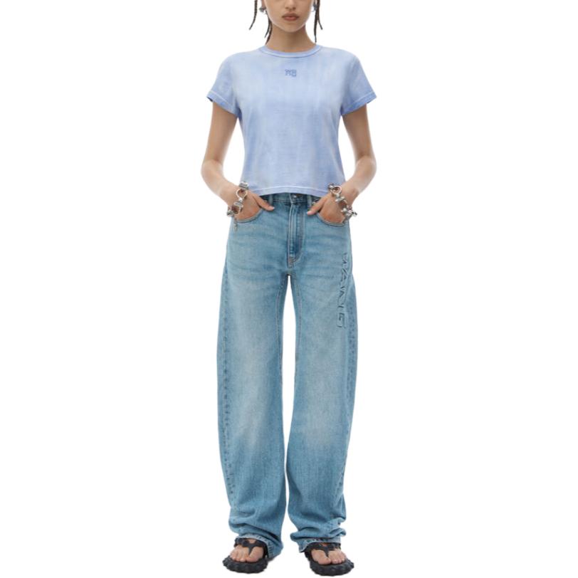 Lookbook (Women) Alexander Wang FW24  Blue Logo Crewneck Cotton Knit Slim Fit T-Shirt. 4CC3241521450B