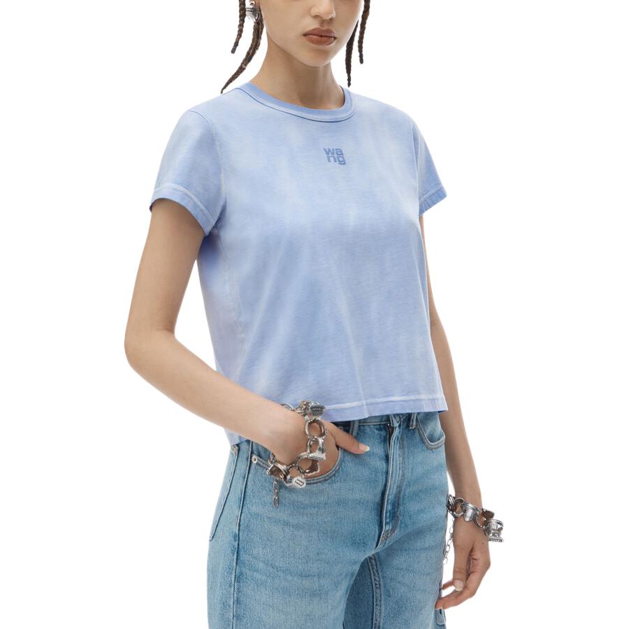 Purchase (Women) Alexander Wang FW24  Blue Logo Crewneck Cotton Knit Slim Fit T-Shirt. 4CC3241521450B