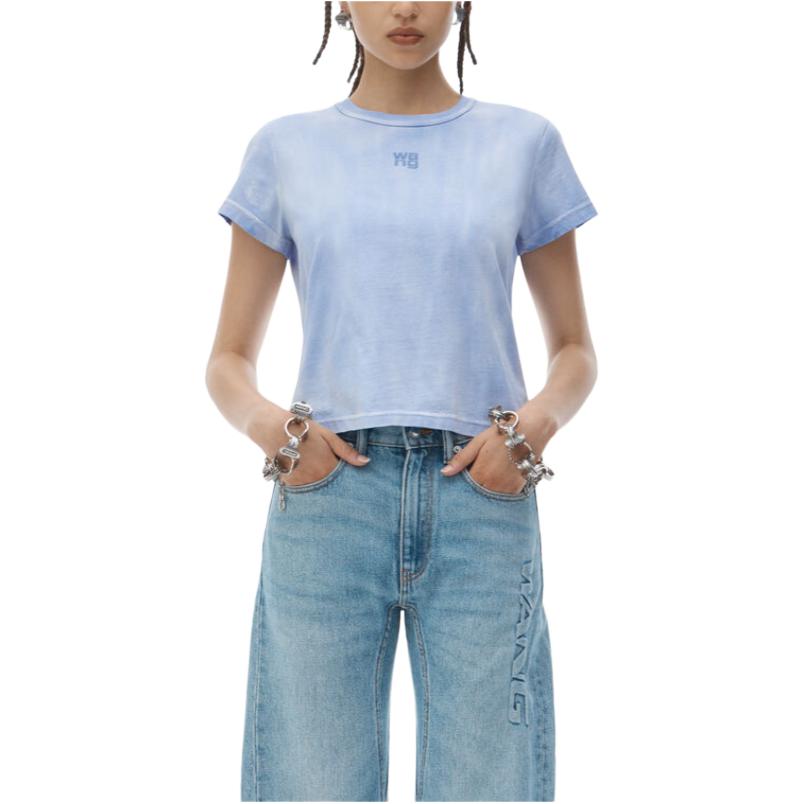 Details for (Women) Alexander Wang FW24  Blue Logo Crewneck Cotton Knit Slim Fit T-Shirt. 4CC3241521450B