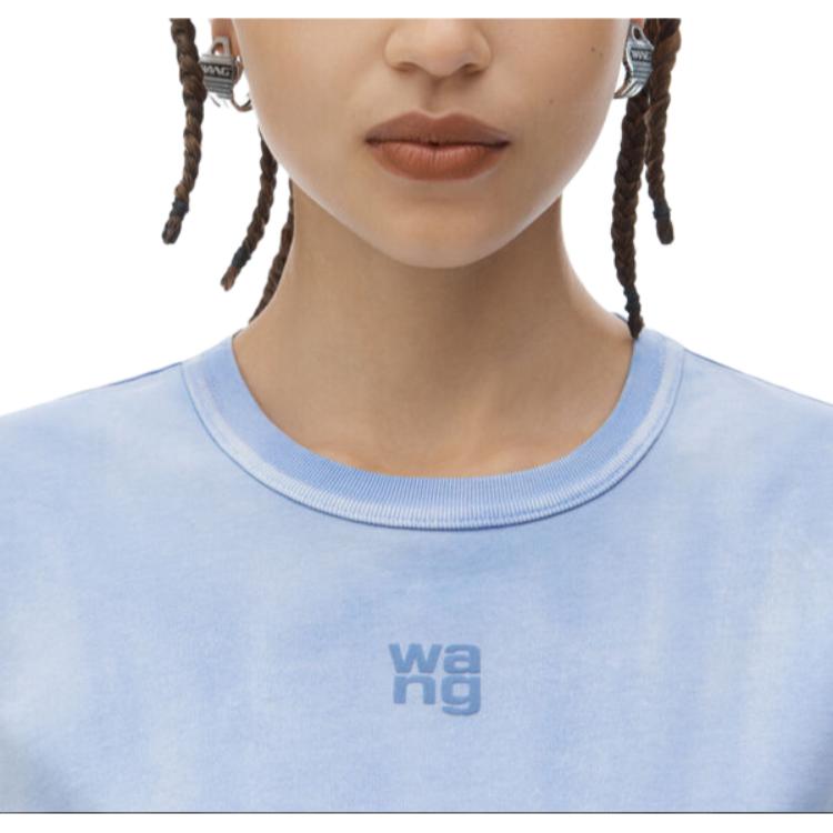 Sizing (Women) Alexander Wang FW24  Blue Logo Crewneck Cotton Knit Slim Fit T-Shirt. 4CC3241521450B