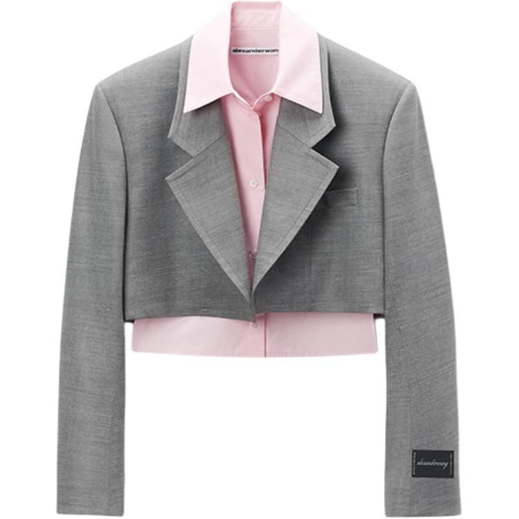 (Women) Alexander Wang FW24  Cropped Blazer with Detachable Collar Light Grey. 1WC3242559050