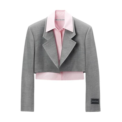 (Women) Alexander Wang FW24 Cropped Blazer with Detachable Collar Light Grey. 1WC3242559050