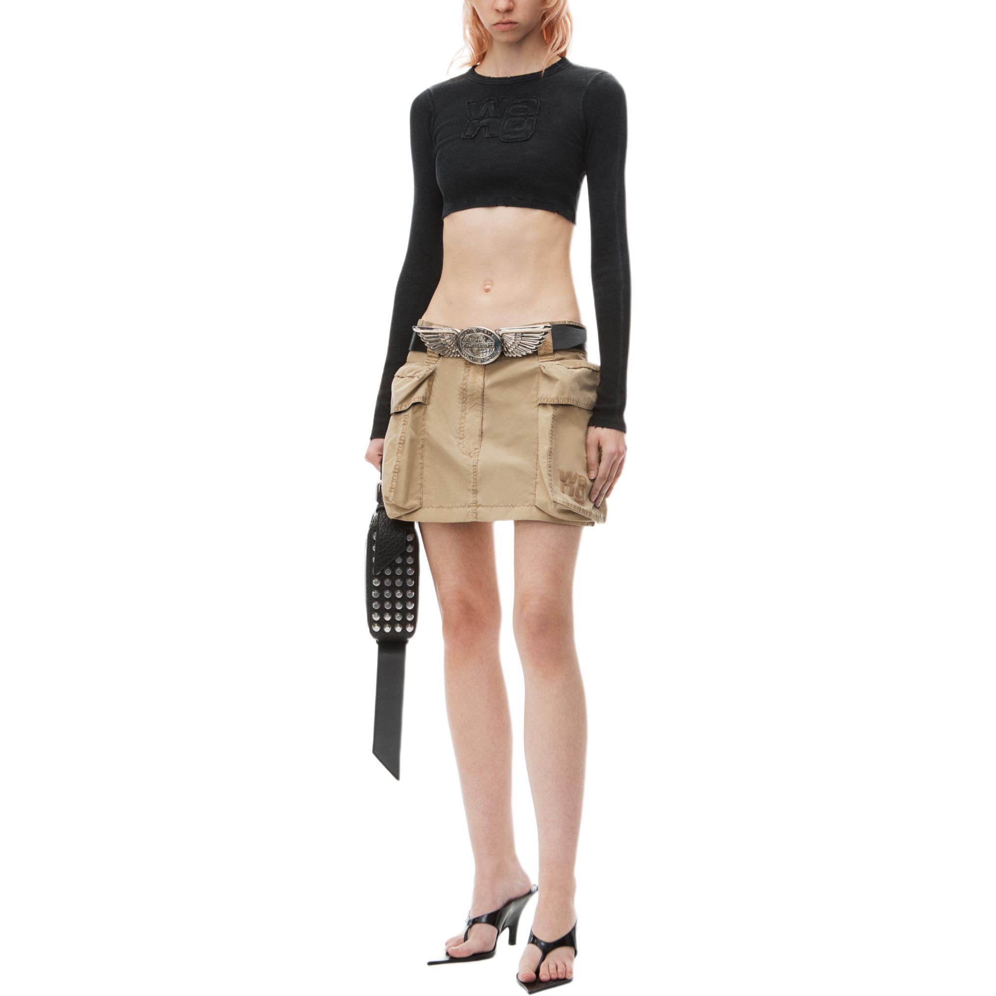 Lookbook (W) 알렉산더 왕 FW24 크롭 슬림핏 로고 긴팔 티셔츠 블랙 4CC3241474027A