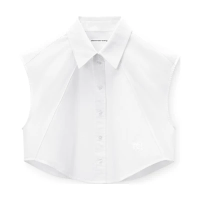 (Women) Alexander Wang FW24 Cropped Loose Fit Sleeveless Button Shirt White 4WC3241500100
