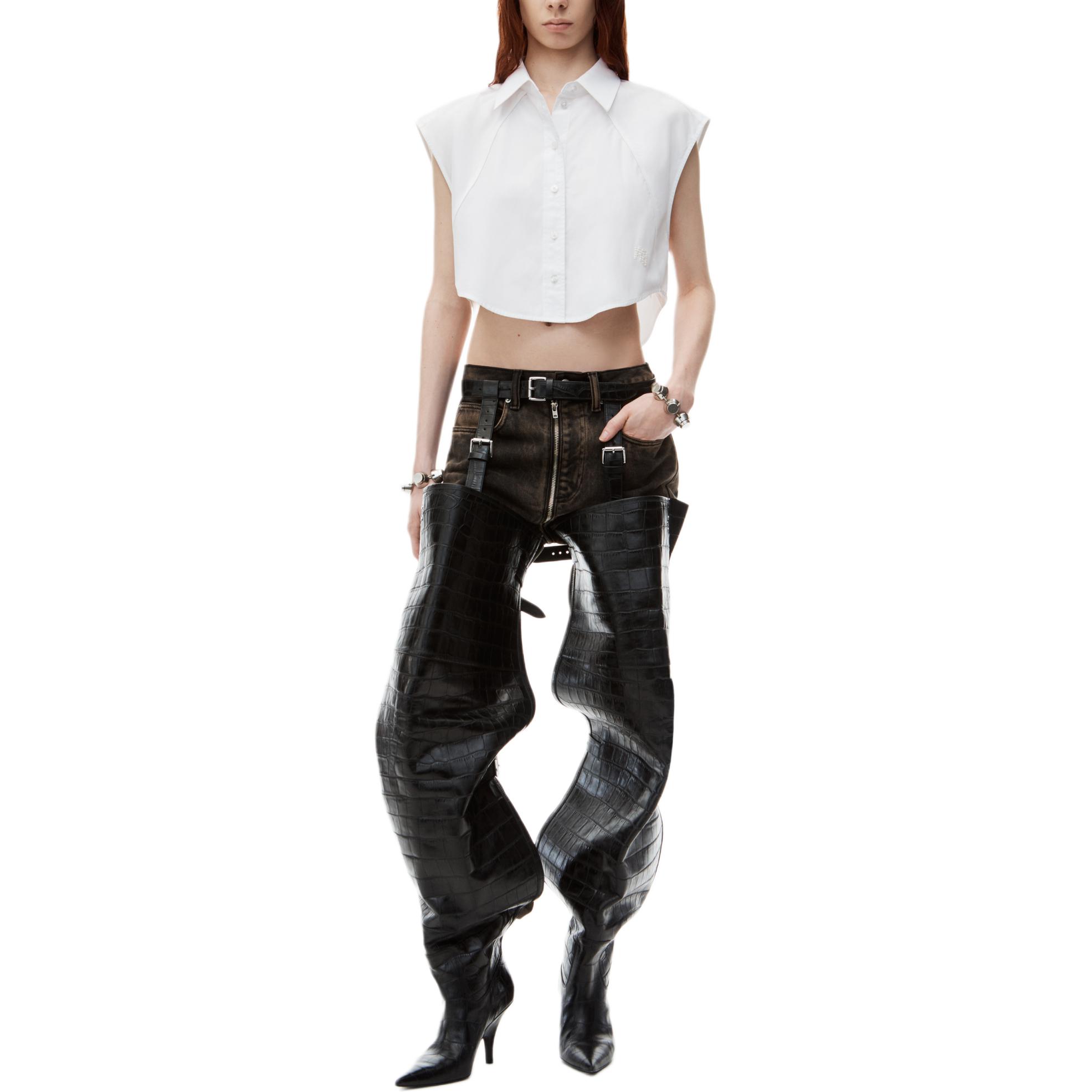 Lookbook (Women) Alexander Wang FW24  Cropped Loose Fit Sleeveless Button Shirt White 4WC3241500100
