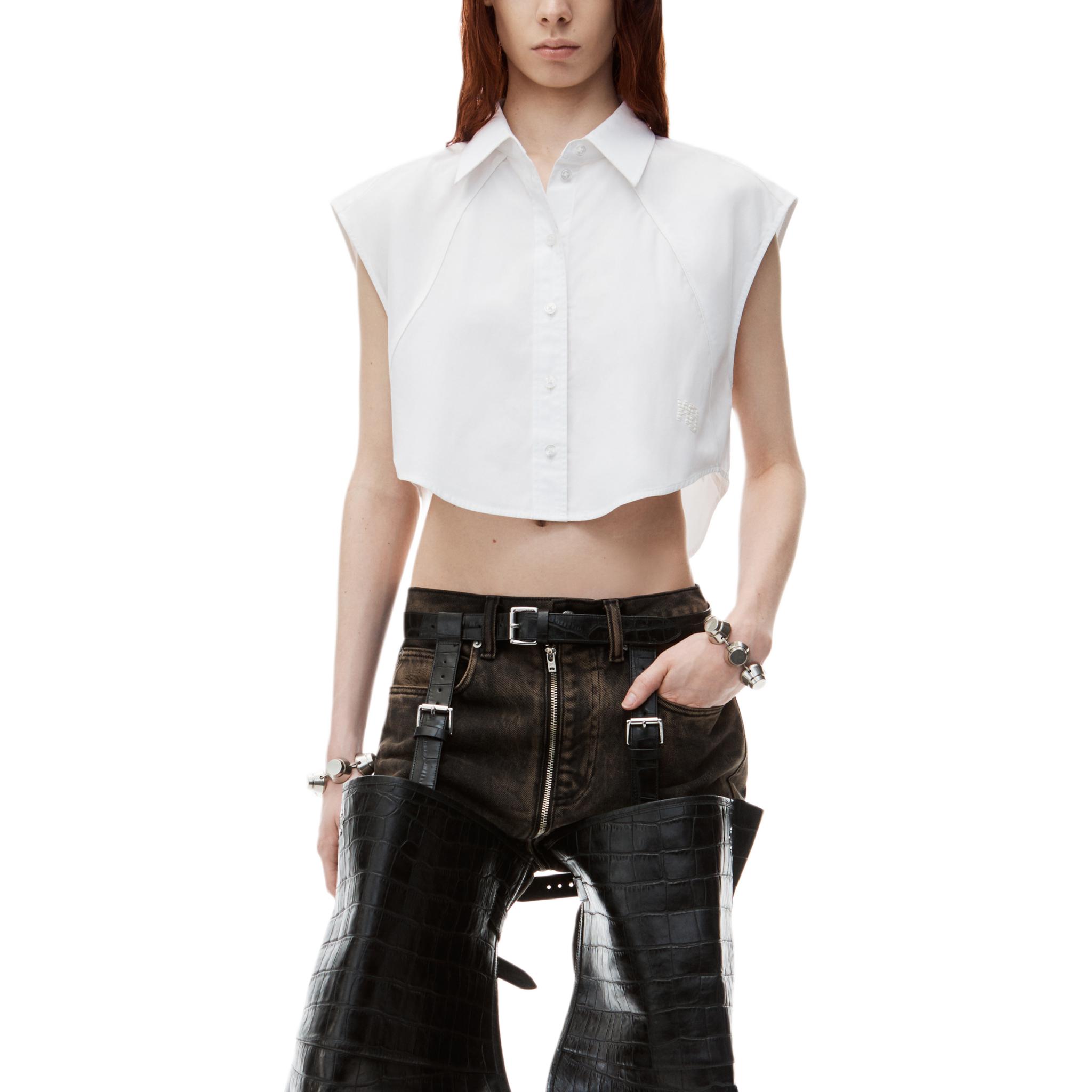 Purchase (Women) Alexander Wang FW24  Cropped Loose Fit Sleeveless Button Shirt White 4WC3241500100