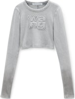 (Women) Alexander Wang FW24 Cropped Slim-Fit Logo Long-Sleeve Tee Light Grey 4CC3241474034A (Women) Alexander Wang FW24 Cropped Slim-Fit Logo Long-Sleeve Tee Light Grey 4CC3241474034A