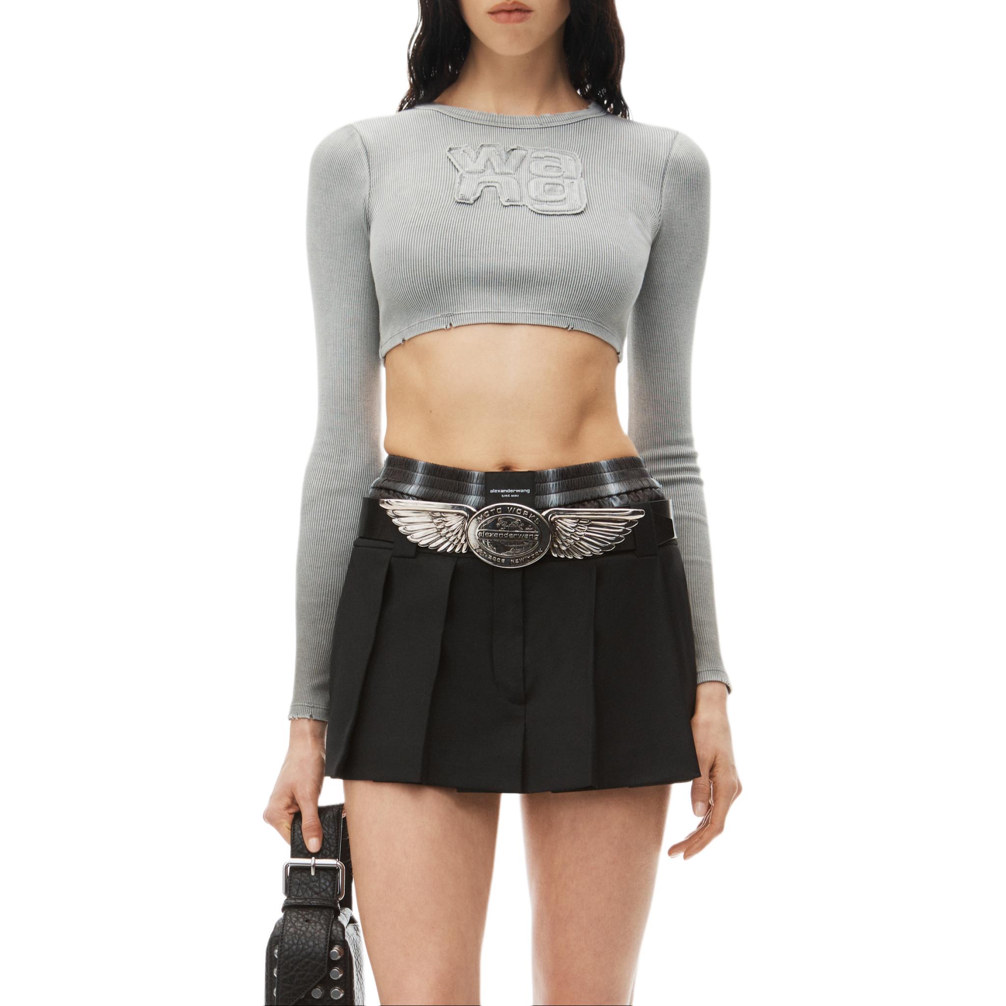 Purchase (W) アレクサンダー ワン FW24 クロップド スリムフィット ロゴ 長袖Tシャツ ライトグレー 4CC3241474034A