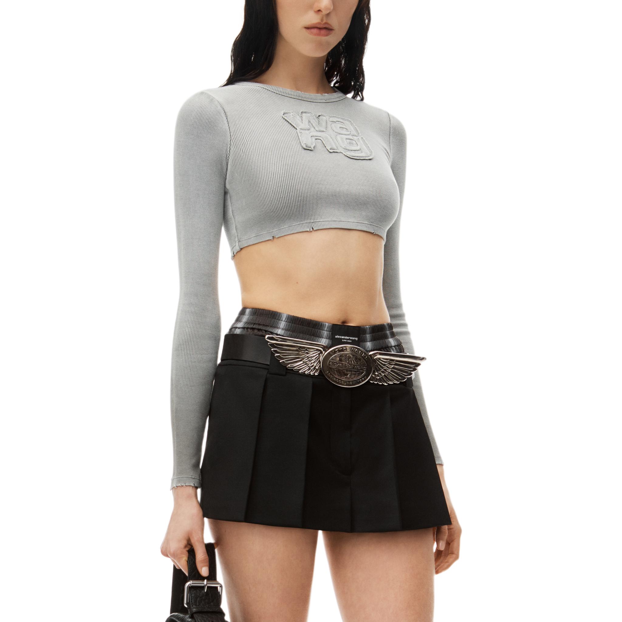 Details for (W) アレクサンダー ワン FW24 クロップド スリムフィット ロゴ 長袖Tシャツ ライトグレー 4CC3241474034A