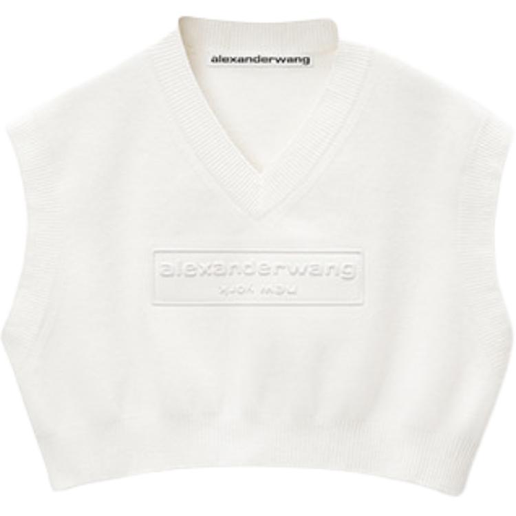 (Women) Alexander Wang FW24  Embossed Logo Cropped Tank Top in Soft White. 1KC3241035104