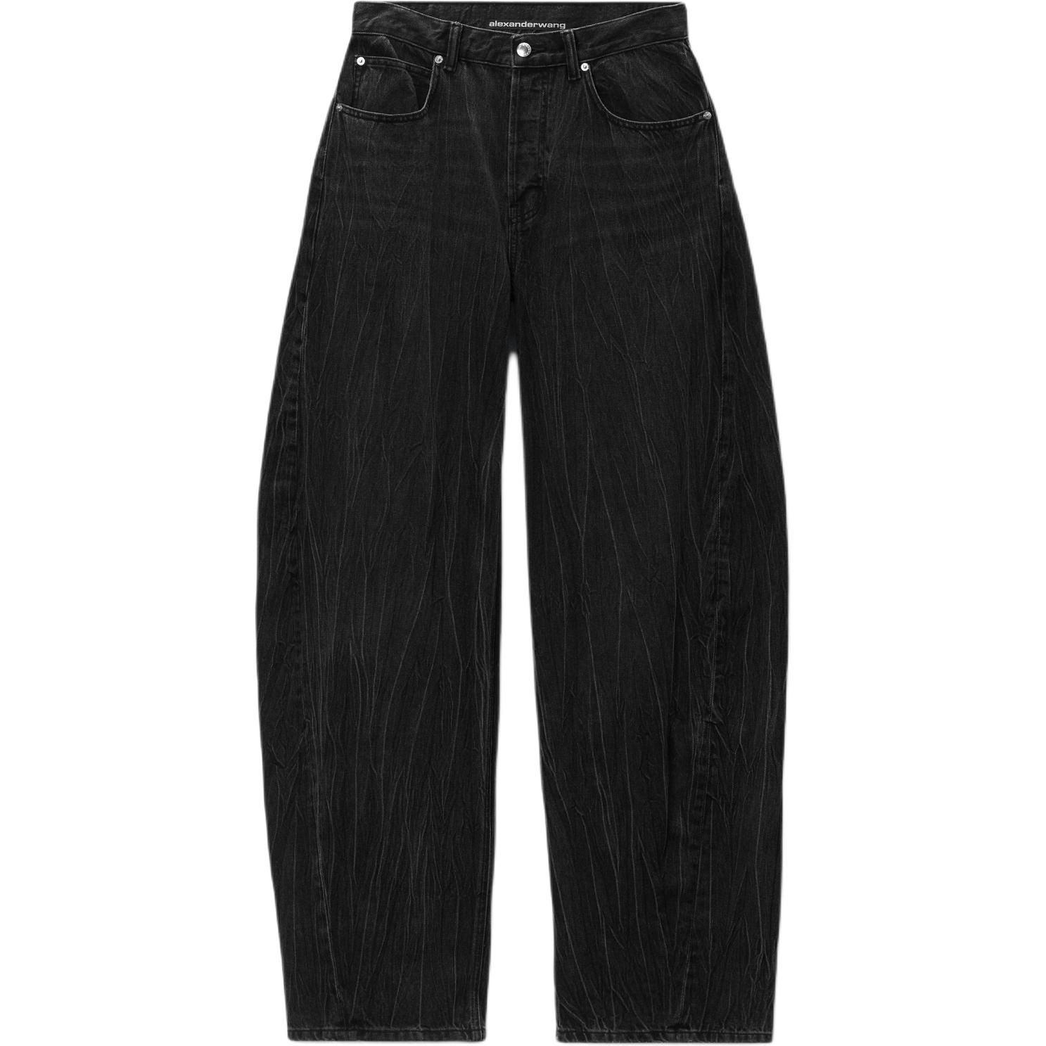 (Women) Alexander Wang FW24  Grey Low-Waist Wide-Leg Vintage Denim Jeans. 4DC3244396015