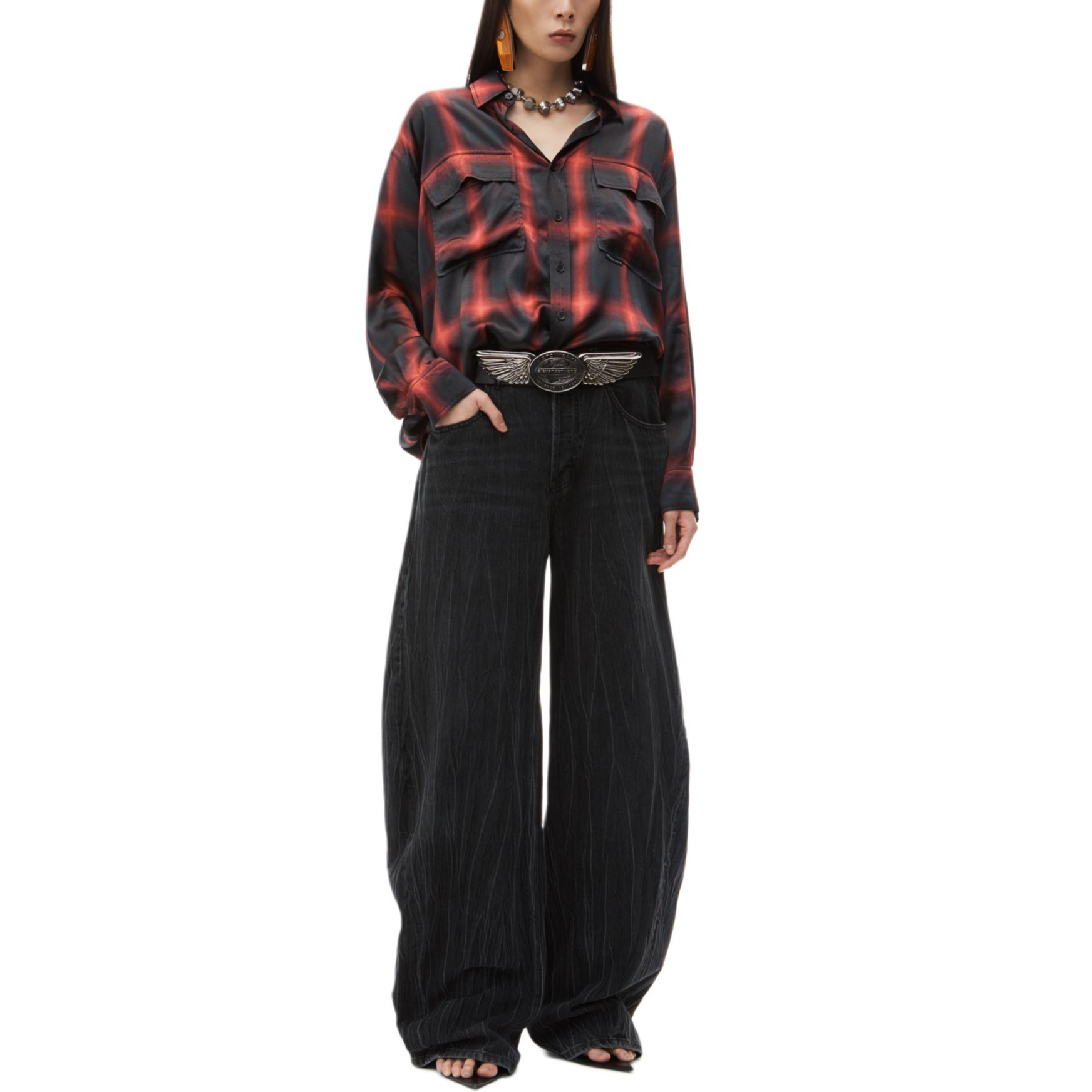 (Women) Alexander Wang FW24  Grey Low-Waist Wide-Leg Vintage Denim Jeans. 4DC3244396015 圖 3