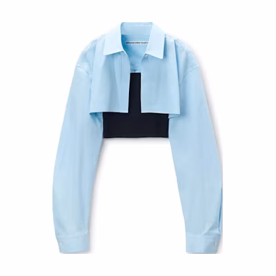 (Women) Alexander Wang FW24 Layered Cropped Long-Sleeve Shirt Black/Blue 1KC3241063986