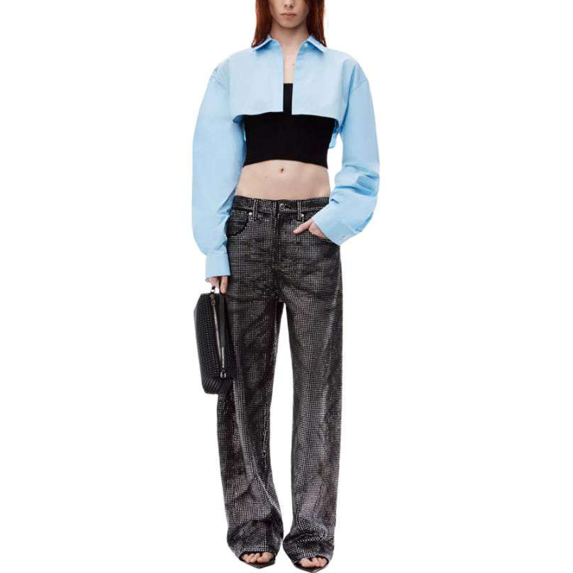 Lookbook (Women) Alexander Wang FW24  Layered Cropped Long-Sleeve Shirt Black/Blue 1KC3241063986