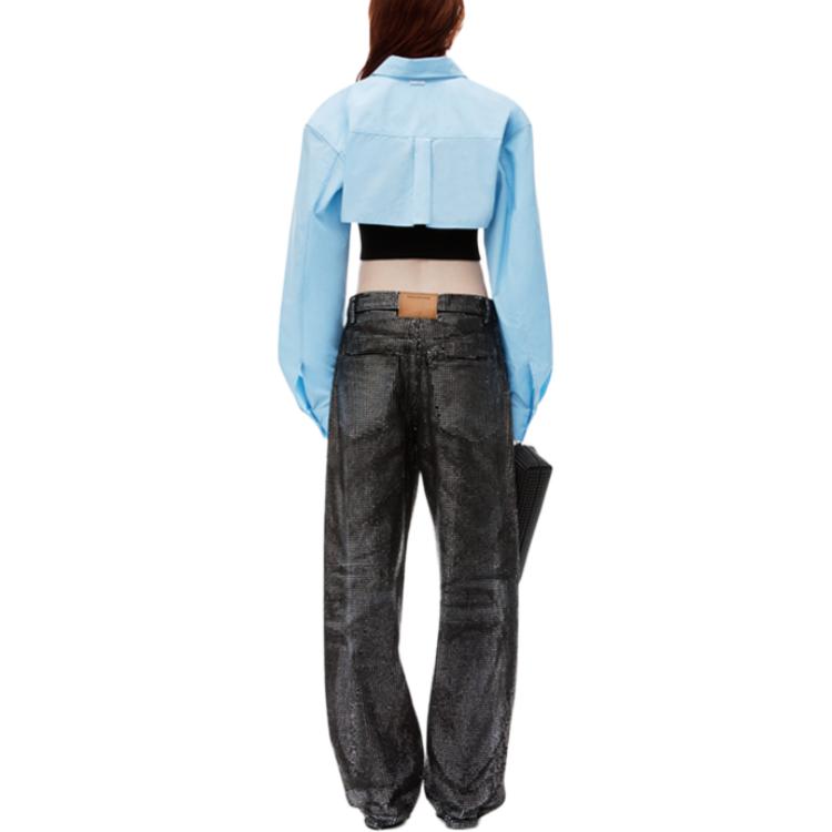 Shop (Women) Alexander Wang FW24  Layered Cropped Long-Sleeve Shirt Black/Blue 1KC3241063986
