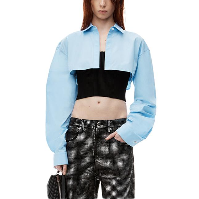 Purchase (Women) Alexander Wang FW24  Layered Cropped Long-Sleeve Shirt Black/Blue 1KC3241063986
