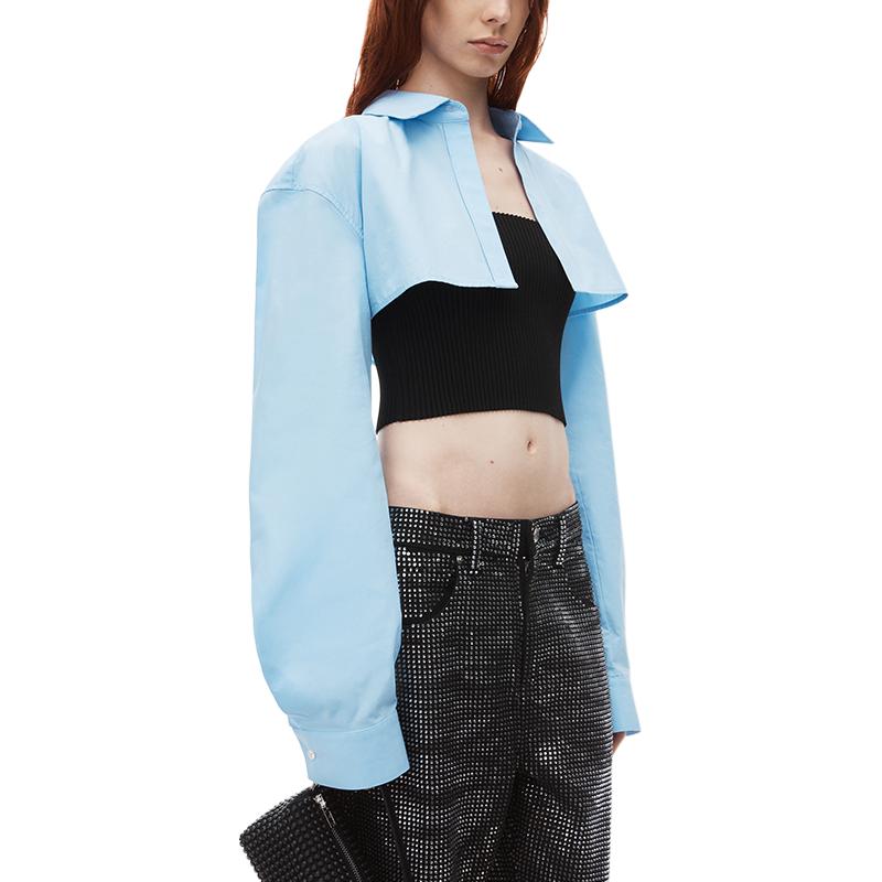 Details for (Women) Alexander Wang FW24  Layered Cropped Long-Sleeve Shirt Black/Blue 1KC3241063986