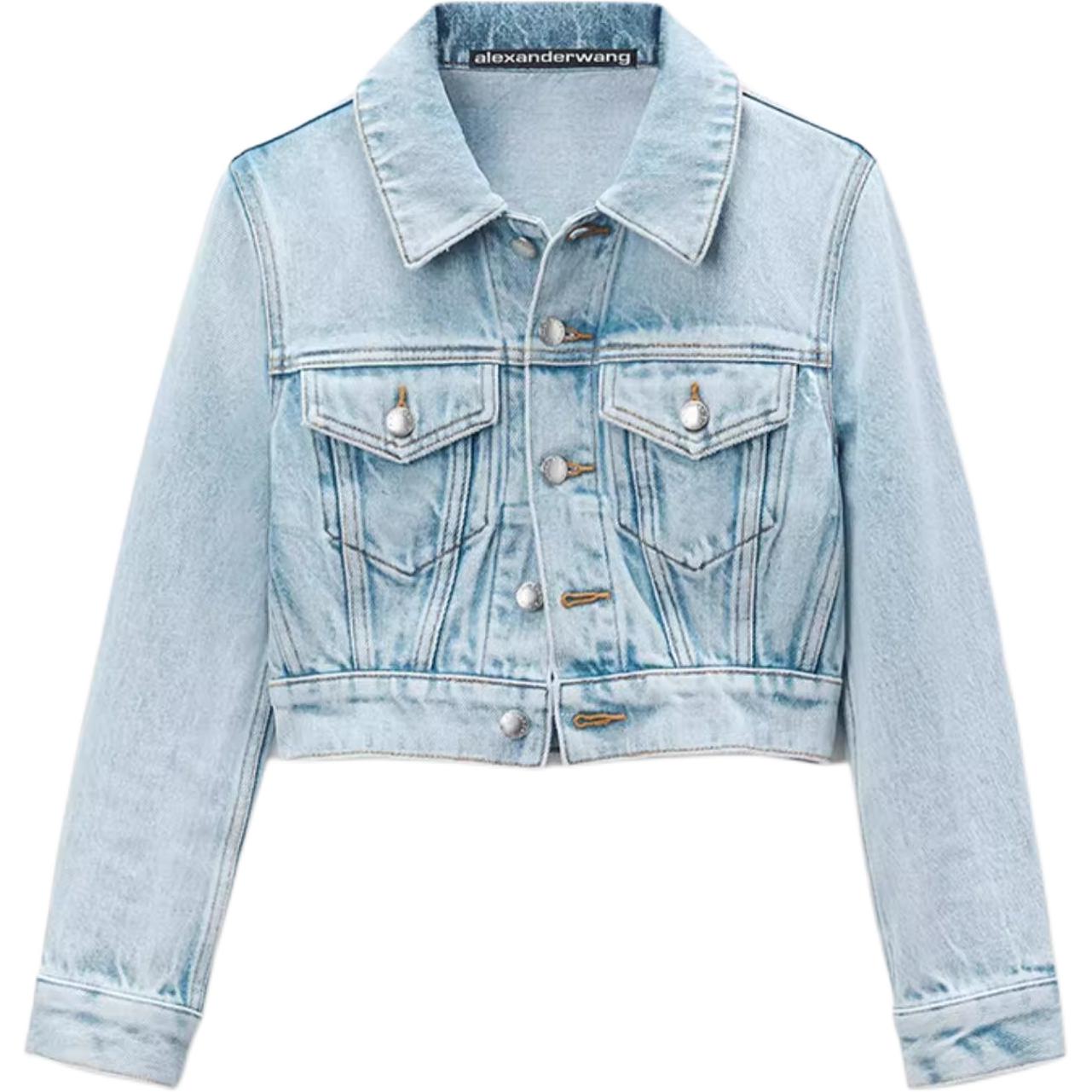 (Women) Alexander Wang FW24  Letter Logo Cropped Button Jacket - Bleached White 4DC3242449453