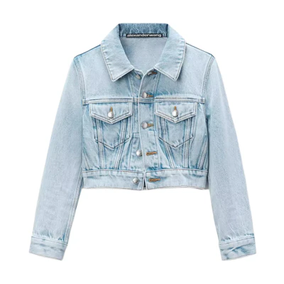 (Women) Alexander Wang FW24 Letter Logo Cropped Button Jacket - Bleached White 4DC3242449453
