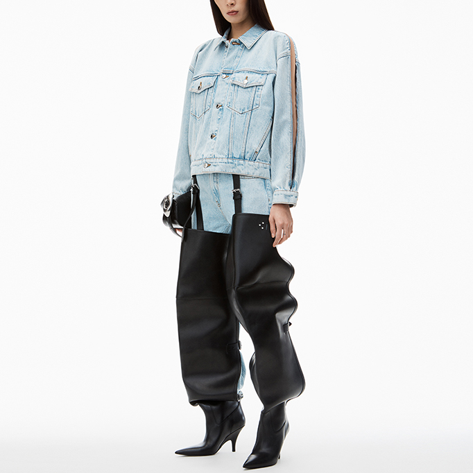 Shop (Women) Alexander Wang FW24  Letter Logo Cropped Button Jacket - Bleached White 4DC3242449453