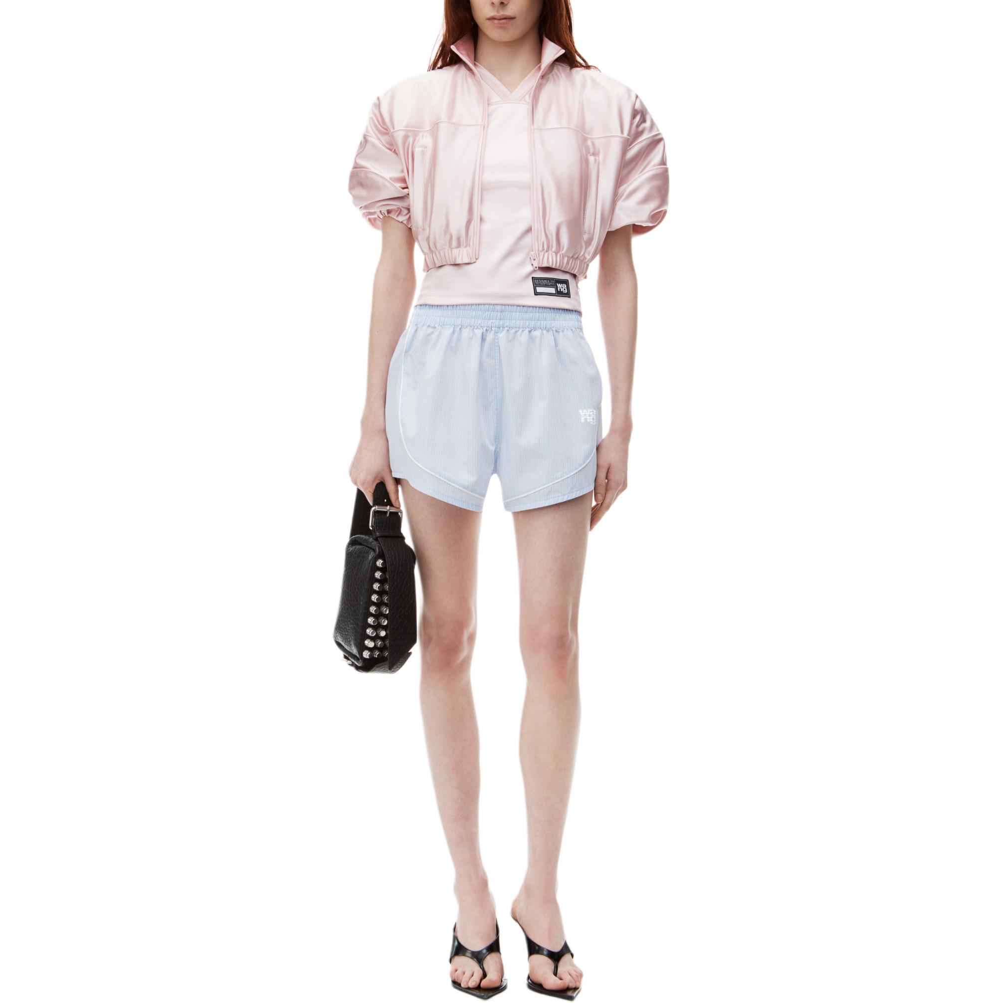 Lookbook (W) Alexander Wang FW24 Shorts Azul Claro Sueltos con Rayas y Logo 4WC3244386458B