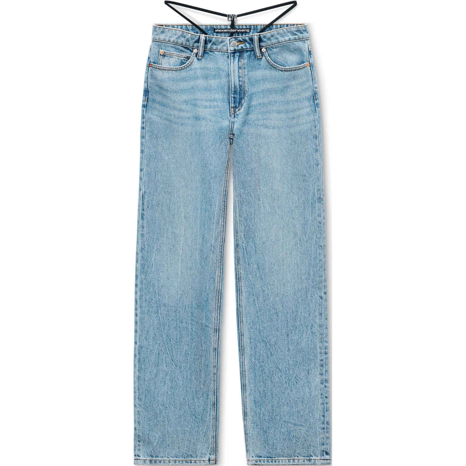 (Women) Alexander Wang FW24  Light Blue Mid-Rise Logo Denim Jeans Comfortable Fit 4DC3244408471A