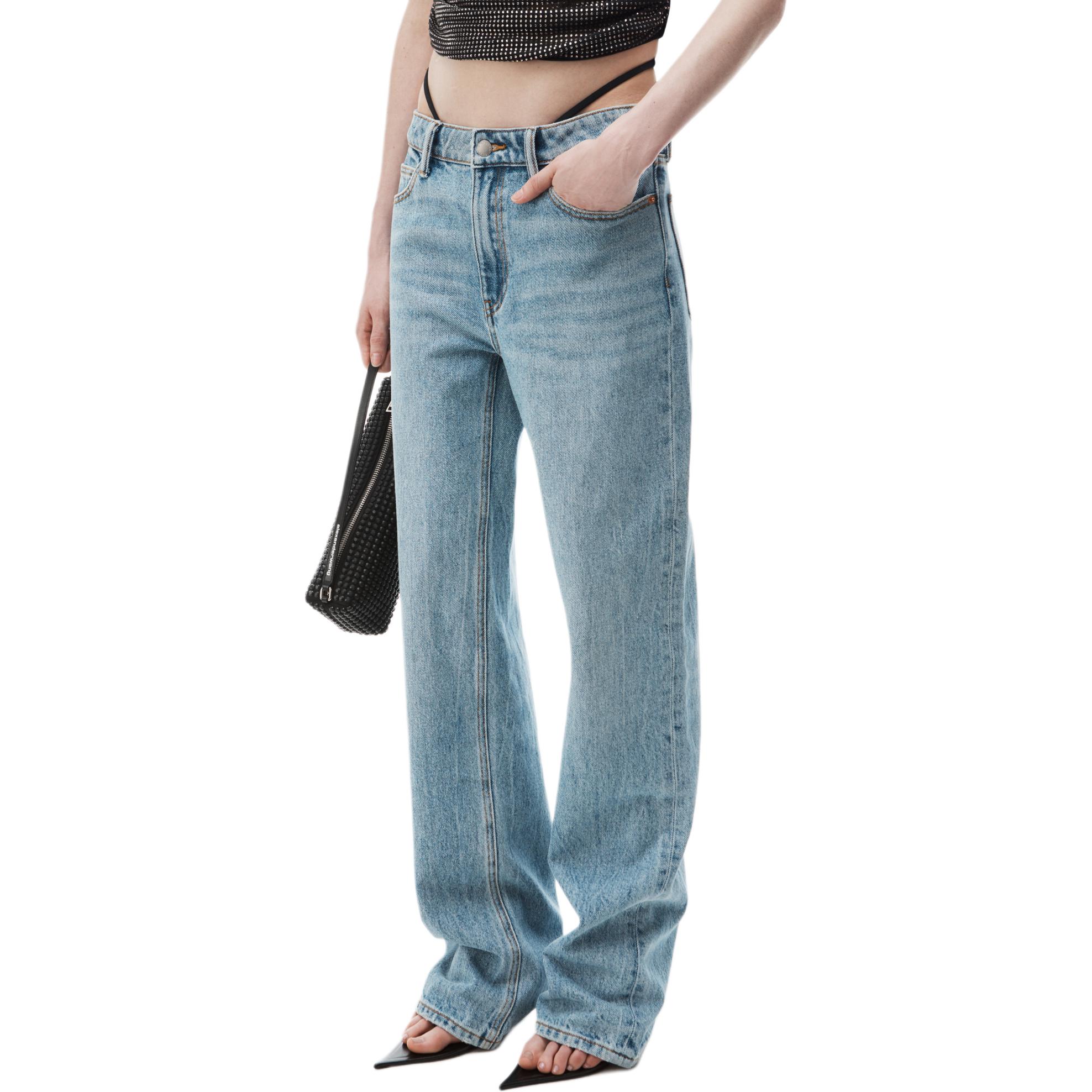 Purchase (Women) Alexander Wang FW24  Light Blue Mid-Rise Logo Denim Jeans Comfortable Fit 4DC3244408471A