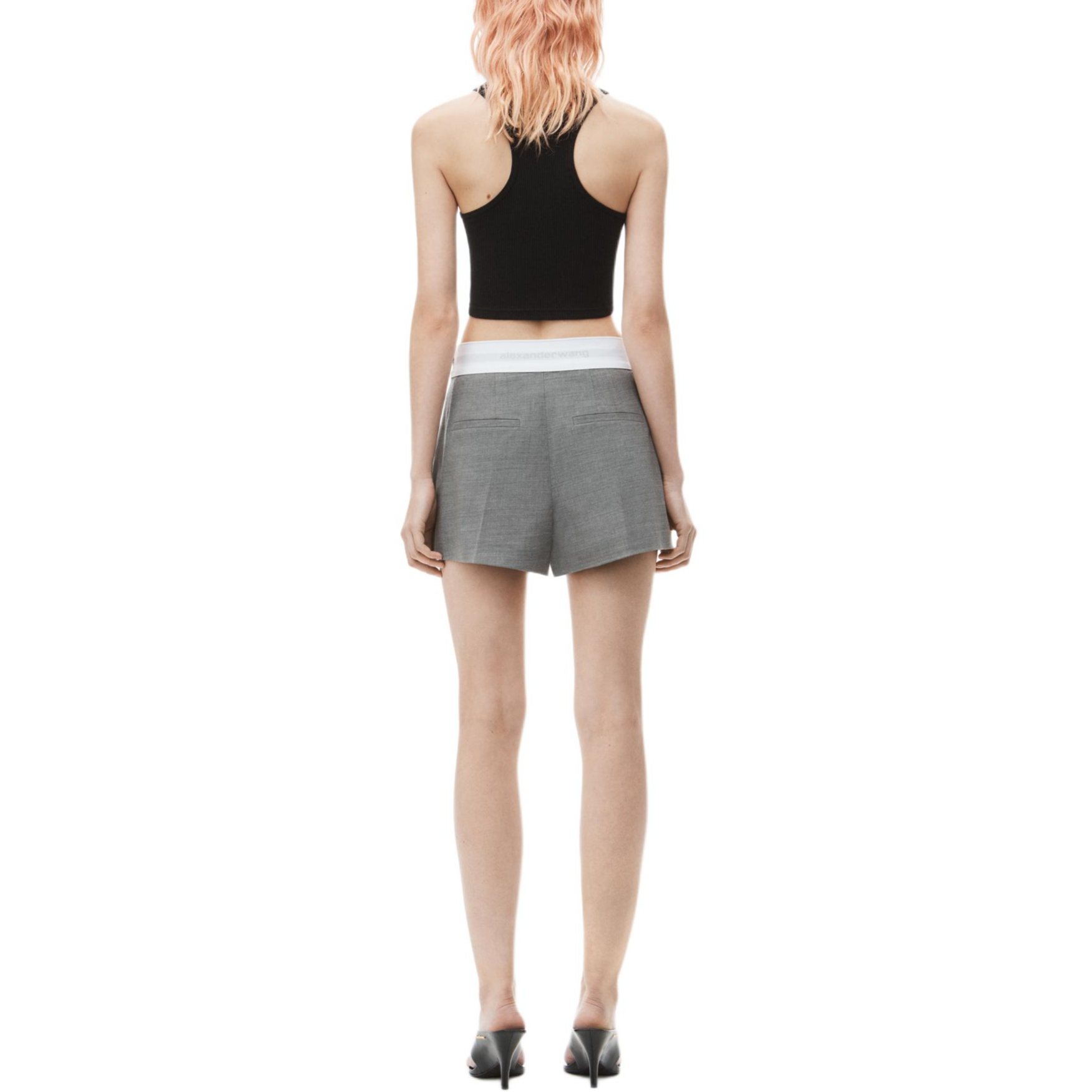 (Women) Alexander Wang FW24  Light Grey High-Waisted Logo Pleated Casual Shorts. 1WC3244747050 圖 4
