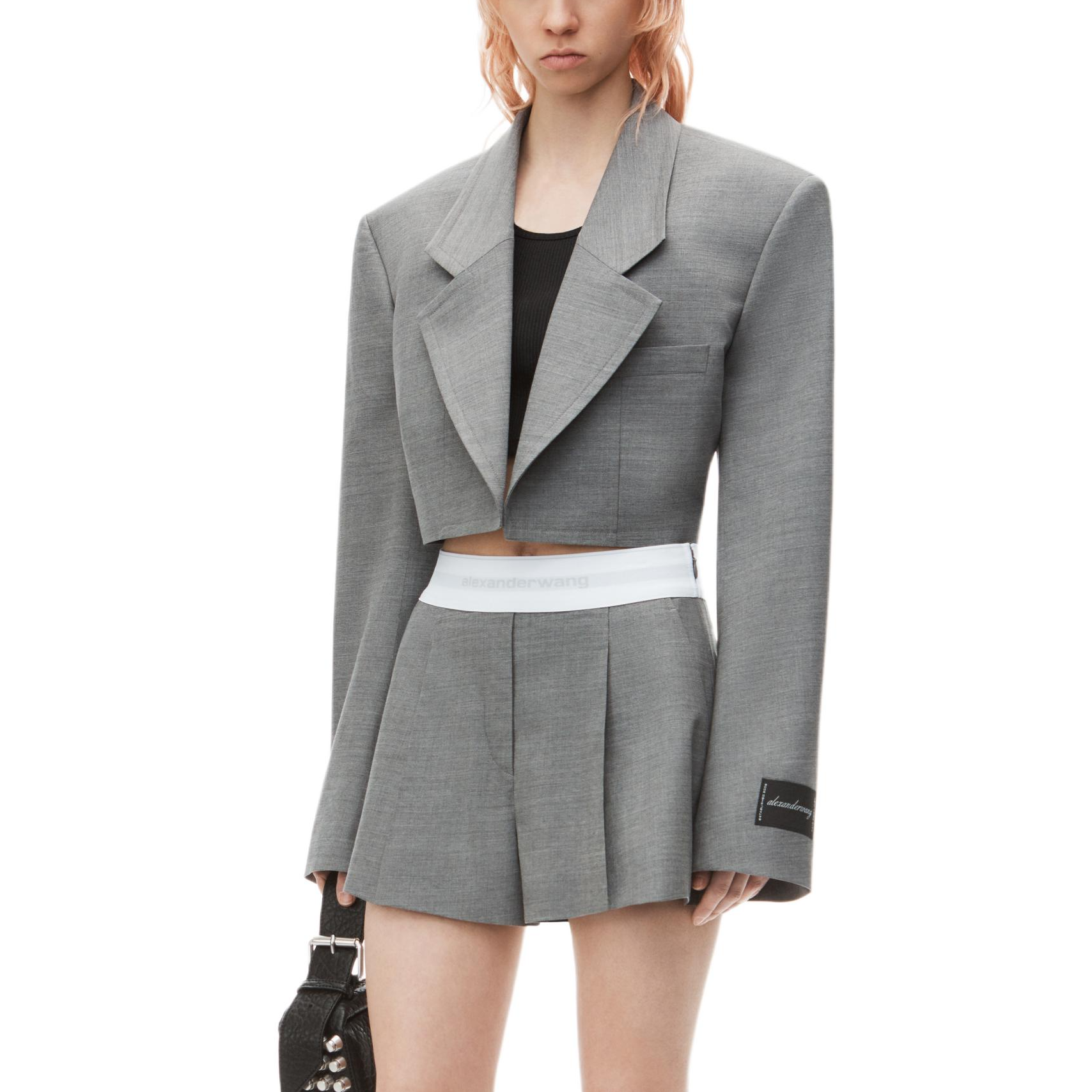 (Women) Alexander Wang FW24  Light Grey High-Waisted Logo Pleated Casual Shorts. 1WC3244747050 圖 6