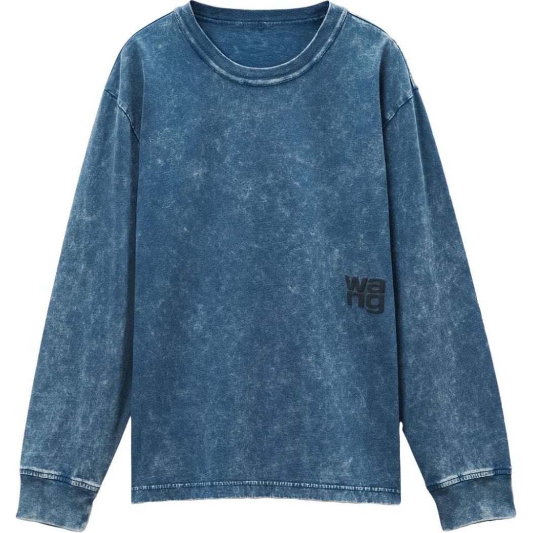 (Women) Alexander Wang FW24  Logo Crewneck Long Sleeve T-Shirt Acid Wash Black/Ice. 4CC3241519424A
