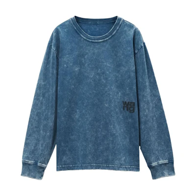 (Women) Alexander Wang FW24 Logo Crewneck Long Sleeve T-Shirt Acid Wash Black/Ice. 4CC3241519424A
