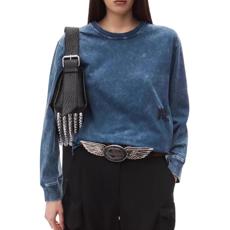 Lookbook (Women) Alexander Wang FW24  Logo Crewneck Long Sleeve T-Shirt Acid Wash Black/Ice. 4CC3241519424A