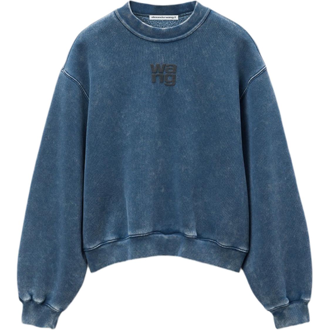 (Women) Alexander Wang FW24  Logo Crewneck Pullover Sweatshirt Acid Wash Black. 4CC3241518424A