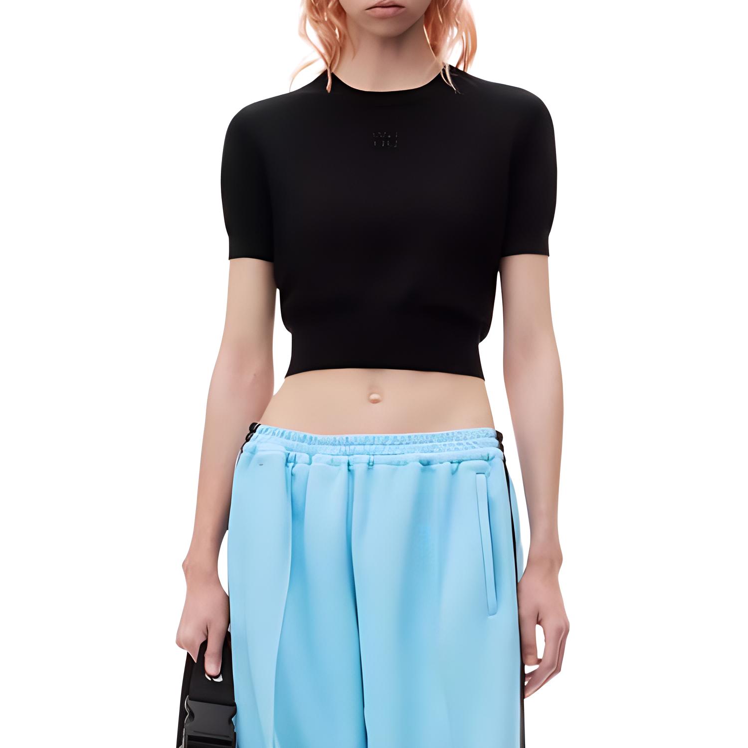 (Women) Alexander Wang FW24  Logo Embossed Short Sleeve T-Shirt Black 4KC3241037001