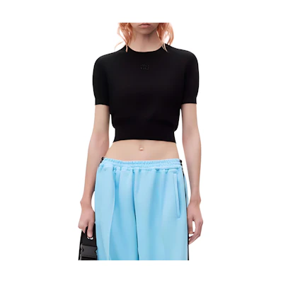 (Women) Alexander Wang FW24 Logo Embossed Short Sleeve T-Shirt Black 4KC3241037001