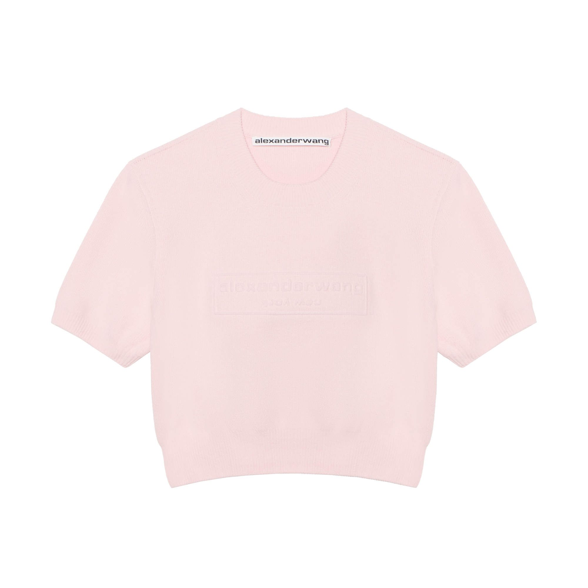 (Women) Alexander Wang FW24  Logo Embossed Short Sleeve Sweatshirt Ballet Pink. 1KC3231037684A