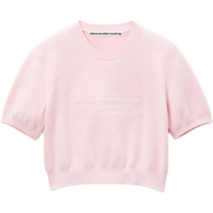 Order (Women) Alexander Wang FW24  Logo Embossed Short Sleeve Sweatshirt Ballet Pink. 1KC3231037684A