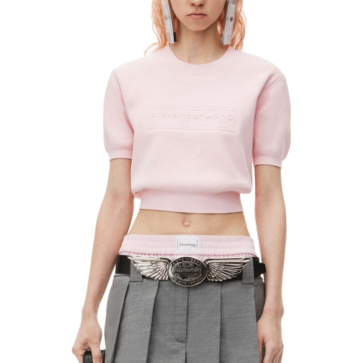 Lookbook (Women) Alexander Wang FW24  Logo Embossed Short Sleeve Sweatshirt Ballet Pink. 1KC3231037684A
