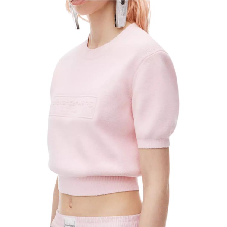 Purchase (Women) Alexander Wang FW24  Logo Embossed Short Sleeve Sweatshirt Ballet Pink. 1KC3231037684A