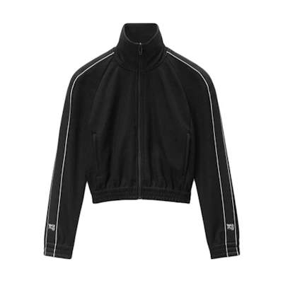 (Women) Alexander Wang FW24 Logo Trim Cropped Track Jacket Black. 4CC3242091001