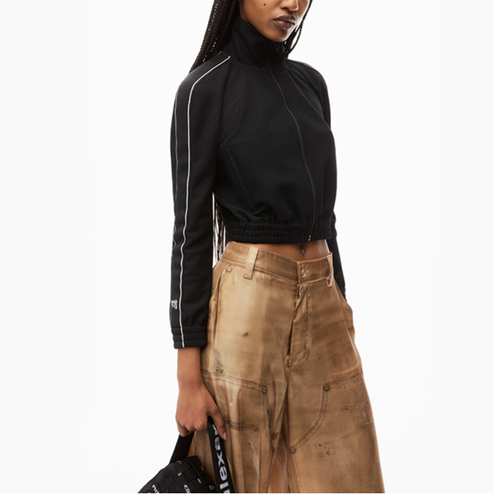 Purchase (Women) Alexander Wang FW24  Logo Trim Cropped Track Jacket Black. 4CC3242091001