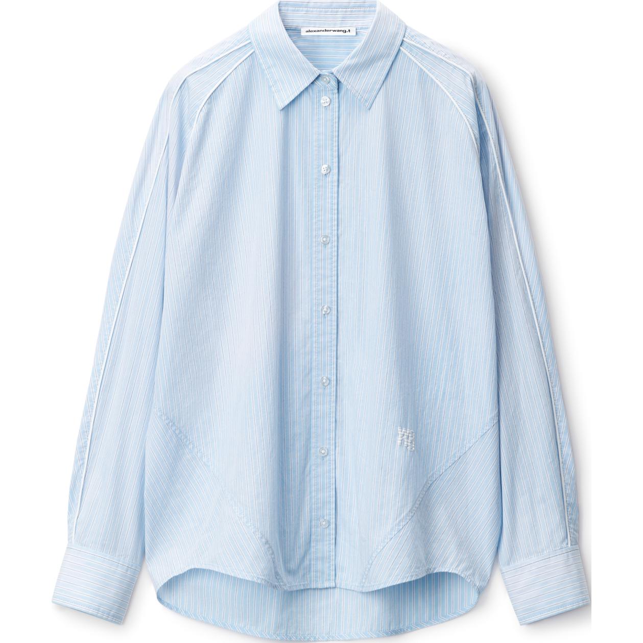 (Women) Alexander Wang FW24  Loose Fit Striped Long Sleeve Shirt Light Blue 4WC3241494458B