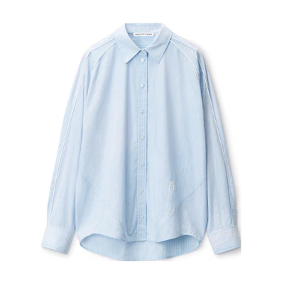 (Women) Alexander Wang FW24 Loose Fit Striped Long Sleeve Shirt Light Blue 4WC3241494458B