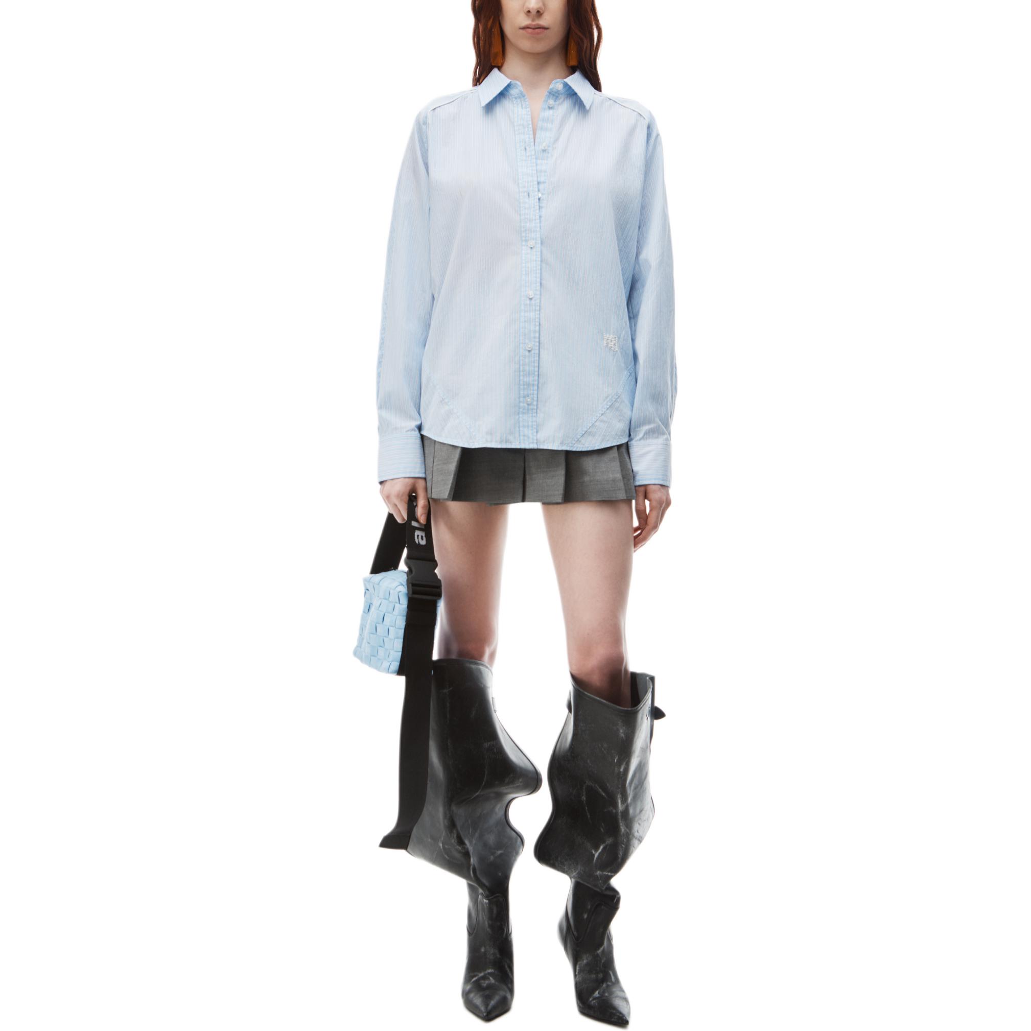Lookbook (Women) Alexander Wang FW24  Loose Fit Striped Long Sleeve Shirt Light Blue 4WC3241494458B
