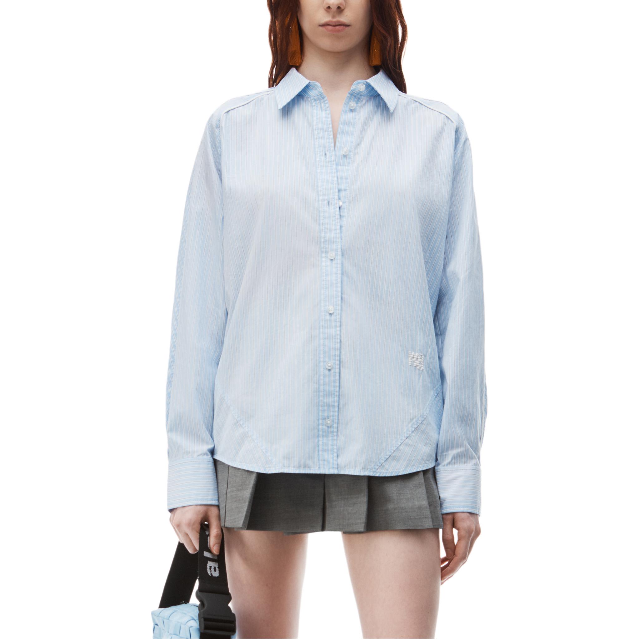 Purchase (Women) Alexander Wang FW24  Loose Fit Striped Long Sleeve Shirt Light Blue 4WC3241494458B