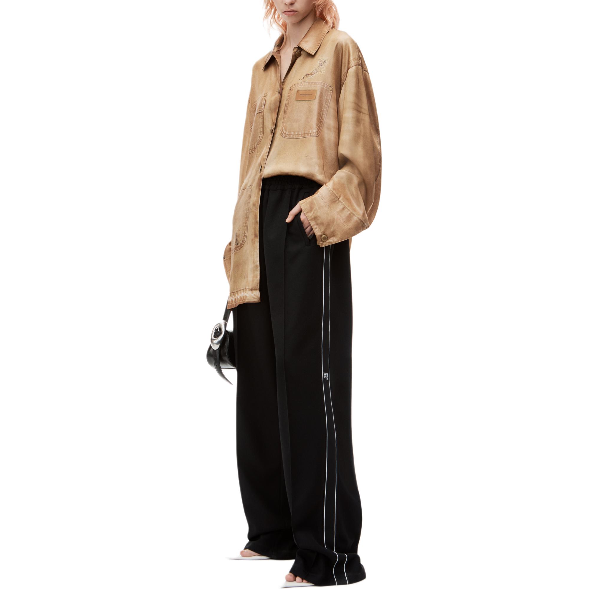 Shop (Women) Alexander Wang FW24  Mesh Logo Loose Casual Pants Black 4CC3244390001