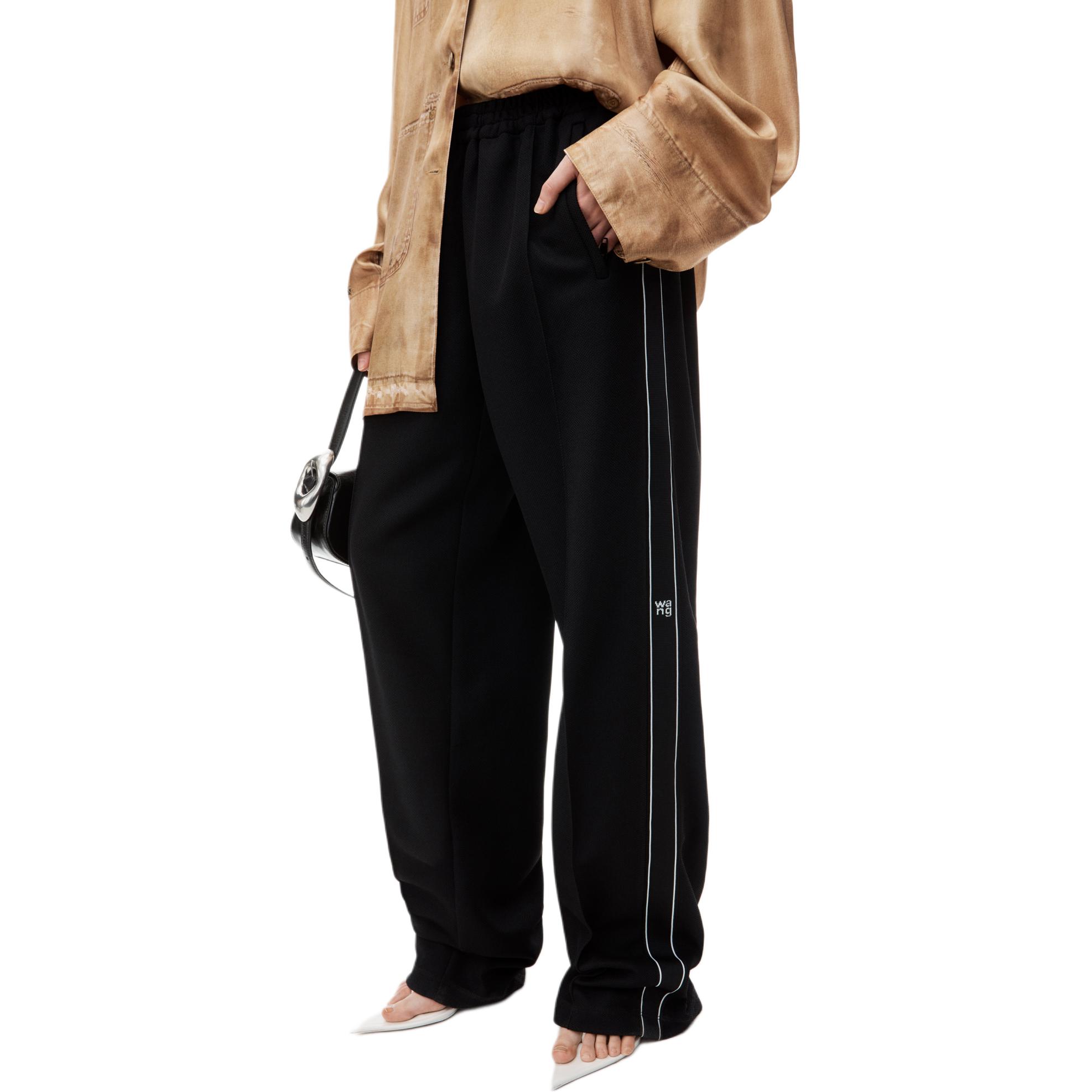 Purchase (Women) Alexander Wang FW24  Mesh Logo Loose Casual Pants Black 4CC3244390001