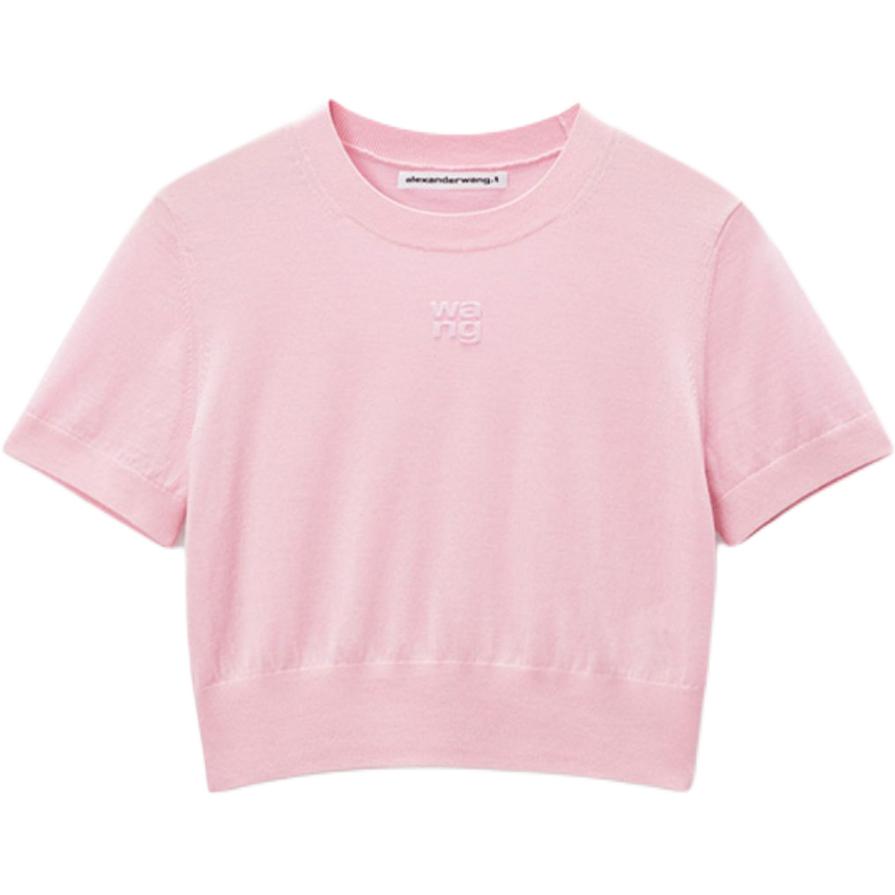(Women) Alexander Wang FW24  Pink Lace Embossed Logo Short-Sleeve T-Shirt. 4KC3241037-Pink