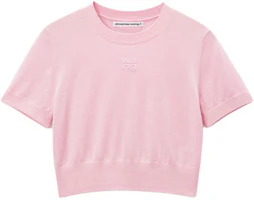 (Women) Alexander Wang FW24 Pink Lace Embossed Logo Short-Sleeve T-Shirt. 4KC3241037-Pink (Women) Alexander Wang FW24 Pink Lace Embossed Logo Short-Sleeve T-Shirt. 4KC3241037-Pink