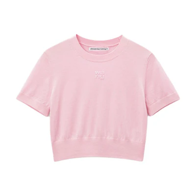(Women) Alexander Wang FW24 Pink Lace Embossed Logo Short-Sleeve T-Shirt. 4KC3241037-Pink
